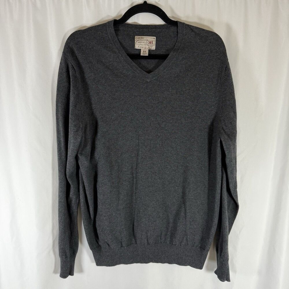 Article 365 Cashmere Blend Sweater Men's Medium Grey Vneck Long Sleeve Pullover